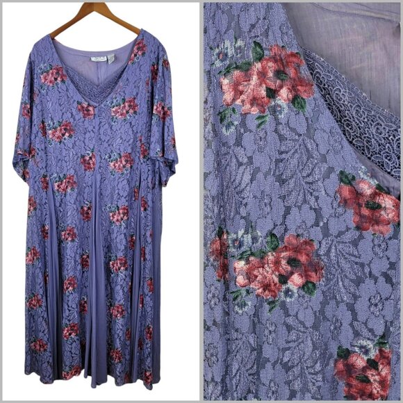 Vtg Floral Lace Dress Plus 4X 5X Fairy Renaissance Festival Blue Cottagecore - Picture 1 of 9
